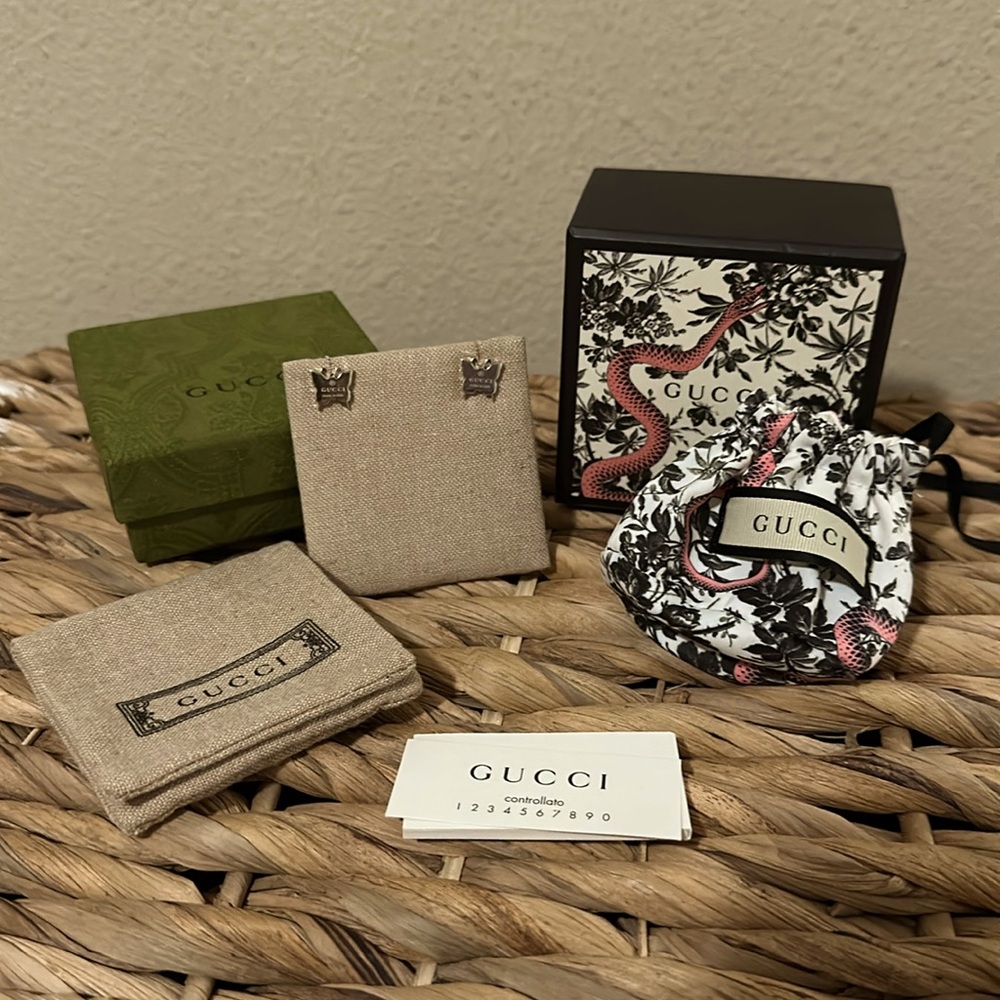Gucci Sterling Silver Butterfly Trademark Logo Earrings
